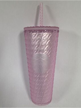 NWT 2024 Starbucks Translucent Pink Cable Knit Texture, Siren Logo, 24 Oz.